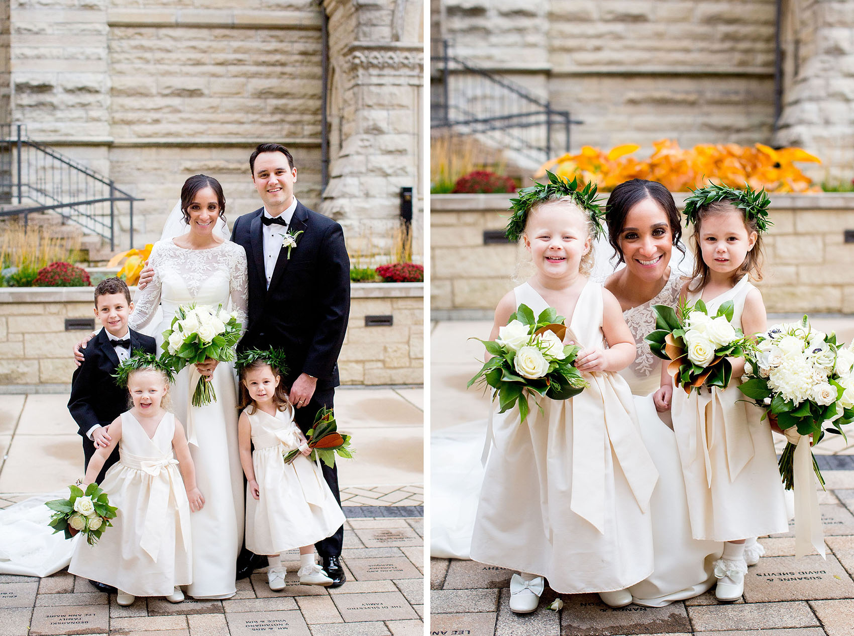 cute flower girl outfits with green leaf crowns