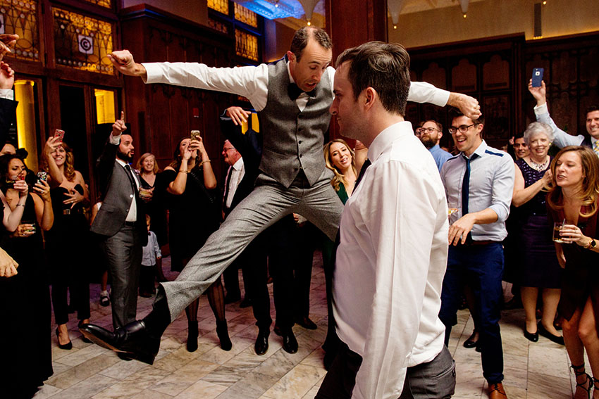 a fun dance floor photo captured by documentary chicago wedding photographer