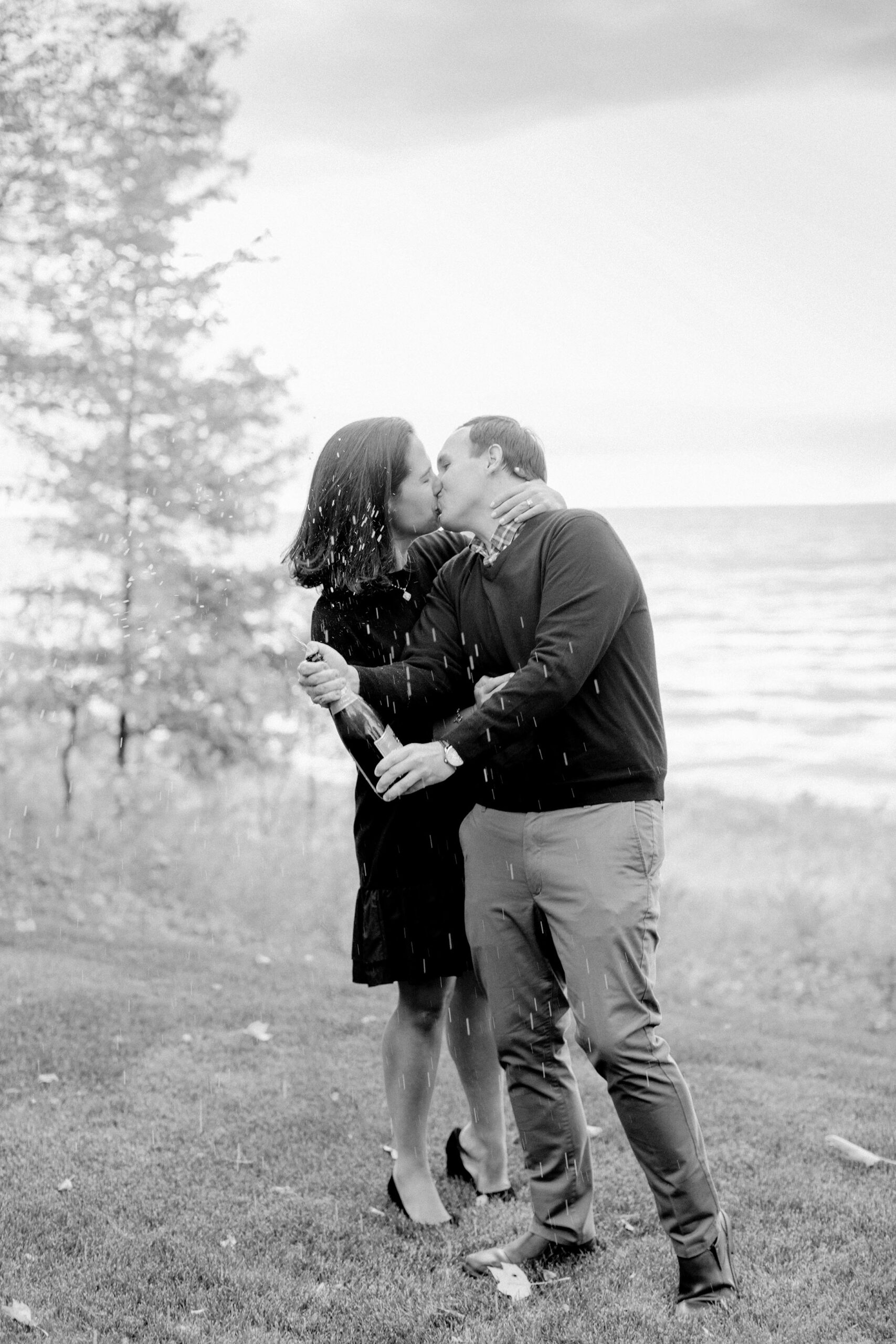 engagement photos on the lake during the fall in western michigan