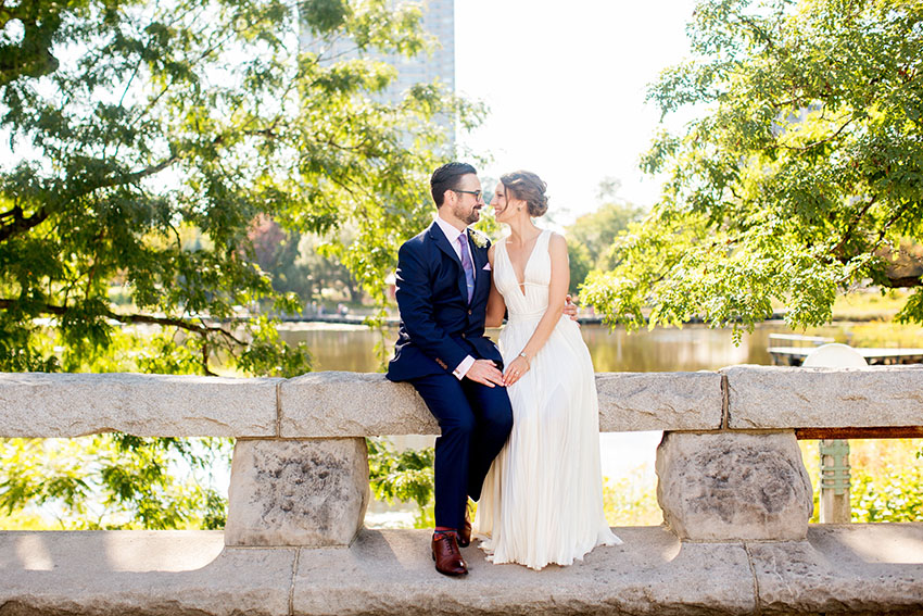 photos of a couple in lincoln park during a wedding