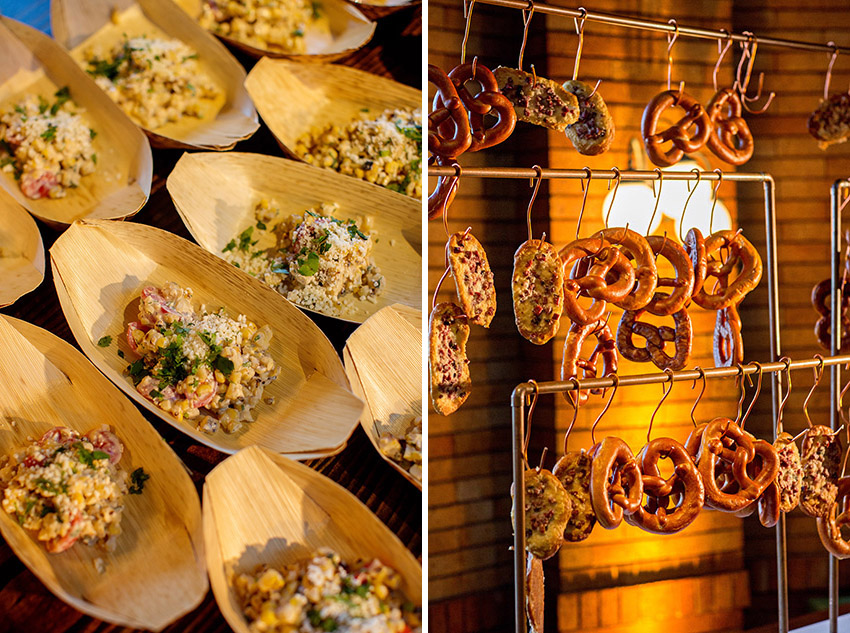 food stations at cafe brauer wedding with pretzels