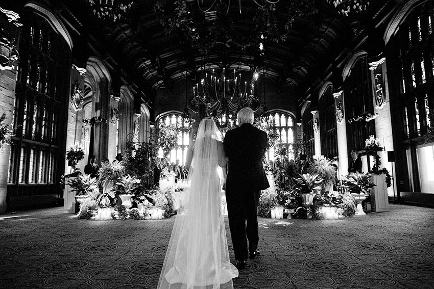 cathedral hall university club of chicago wedding ceremony aisle