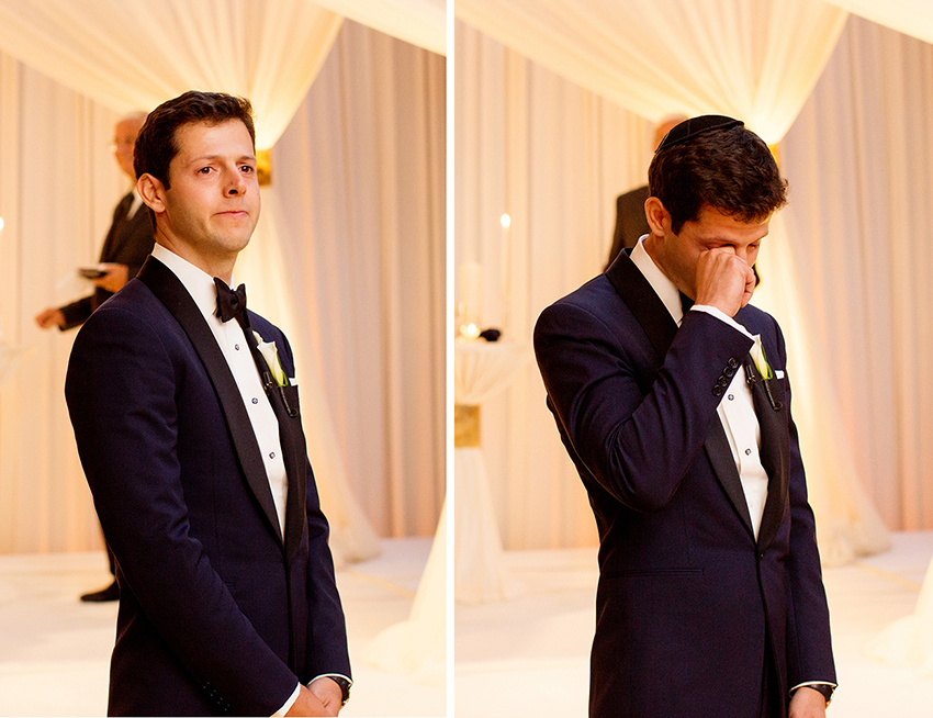 groom crying at seeing bride