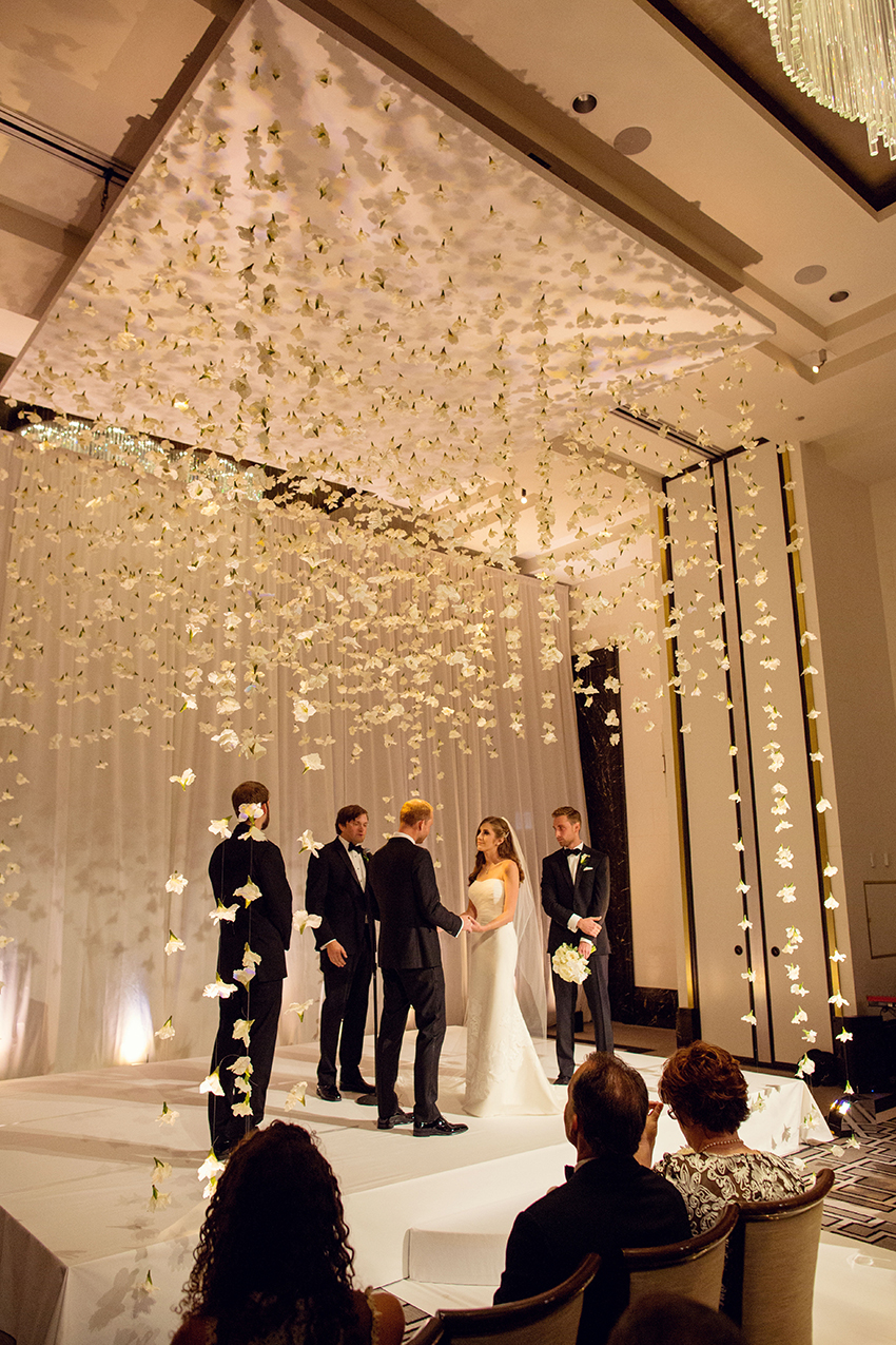 langham hotel chicago wedding ceremony with hanging floral