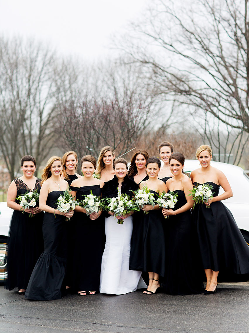 winter wedding bridesmaids black dresses